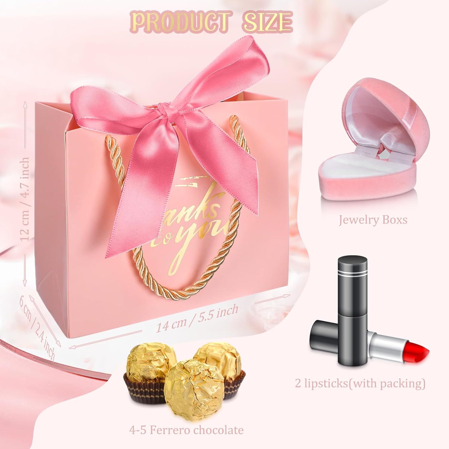 Colarr 60 Pcs Small Thank You Gift Bags Mini Party Favor Candy Bags with Handles and Bow Ribbon for Wedding Birthday Baby Shower Guest Valentines Day Party Supplies(Medium Pink Ribbon) - Image 2