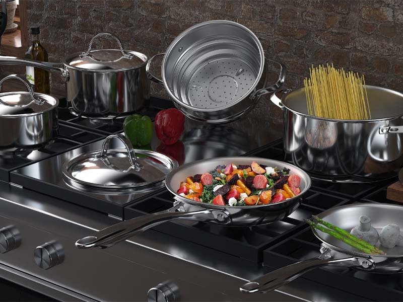 Cooks Standard 12 Quart Stainless Steel Pasta Pot Set - 4-Piece With Strainer & Steamer Insert