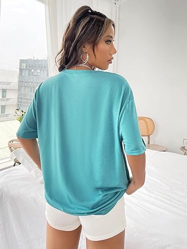 Miniatura 2 de SOLY HUX Camisetas de gran tamaño para mujer, estampado de letras, camisetas casuales de verano, camisetas gráficas para mujer