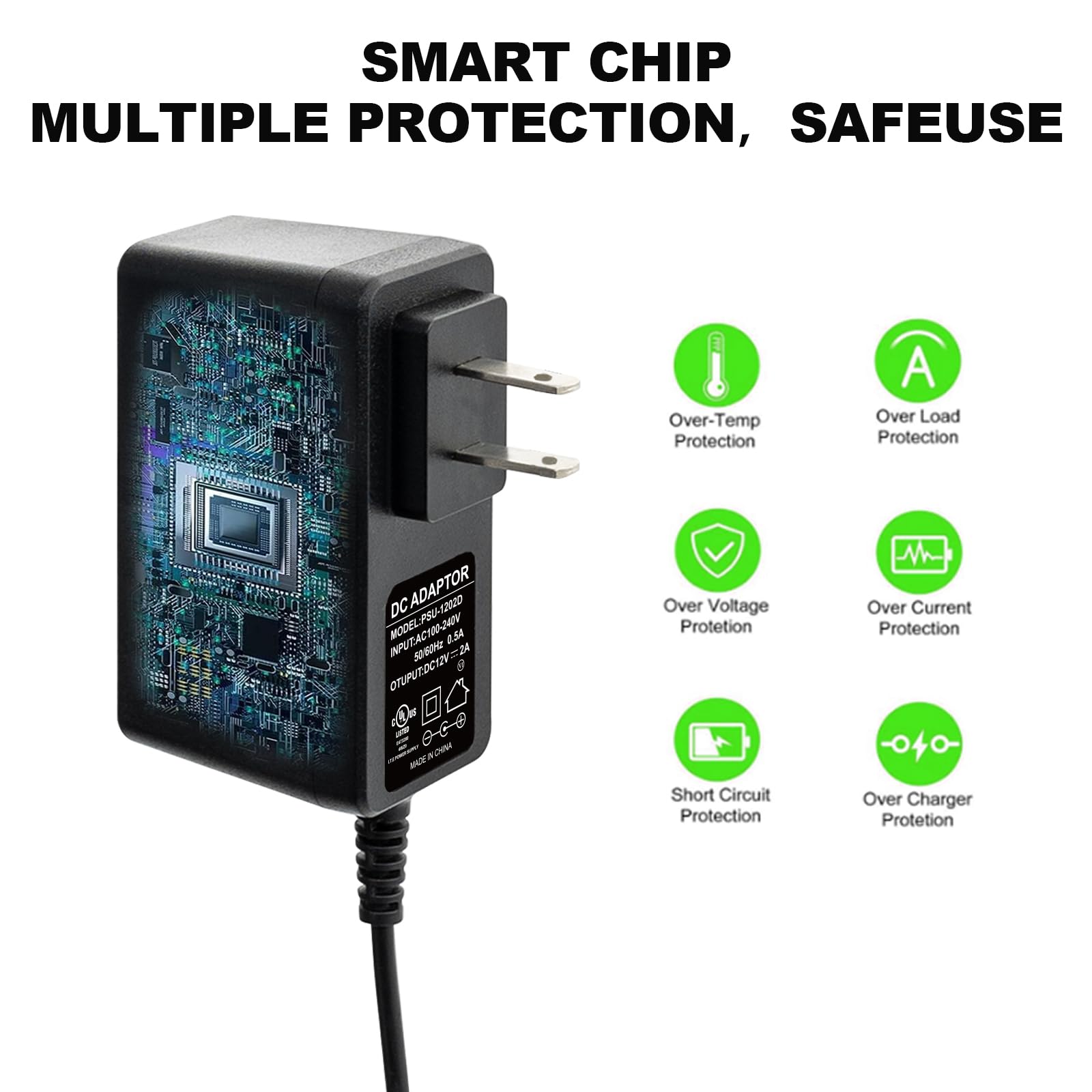Alimentatore di ricambio con 9 punte, 12 V, 2 A, CA 120 V a CC 12 V, 2000 mA, cavo di alimentazione per striscia LED, telecamera CCTV, altoparlante BT, GPS, webcam, router, trasformatore DC12V,