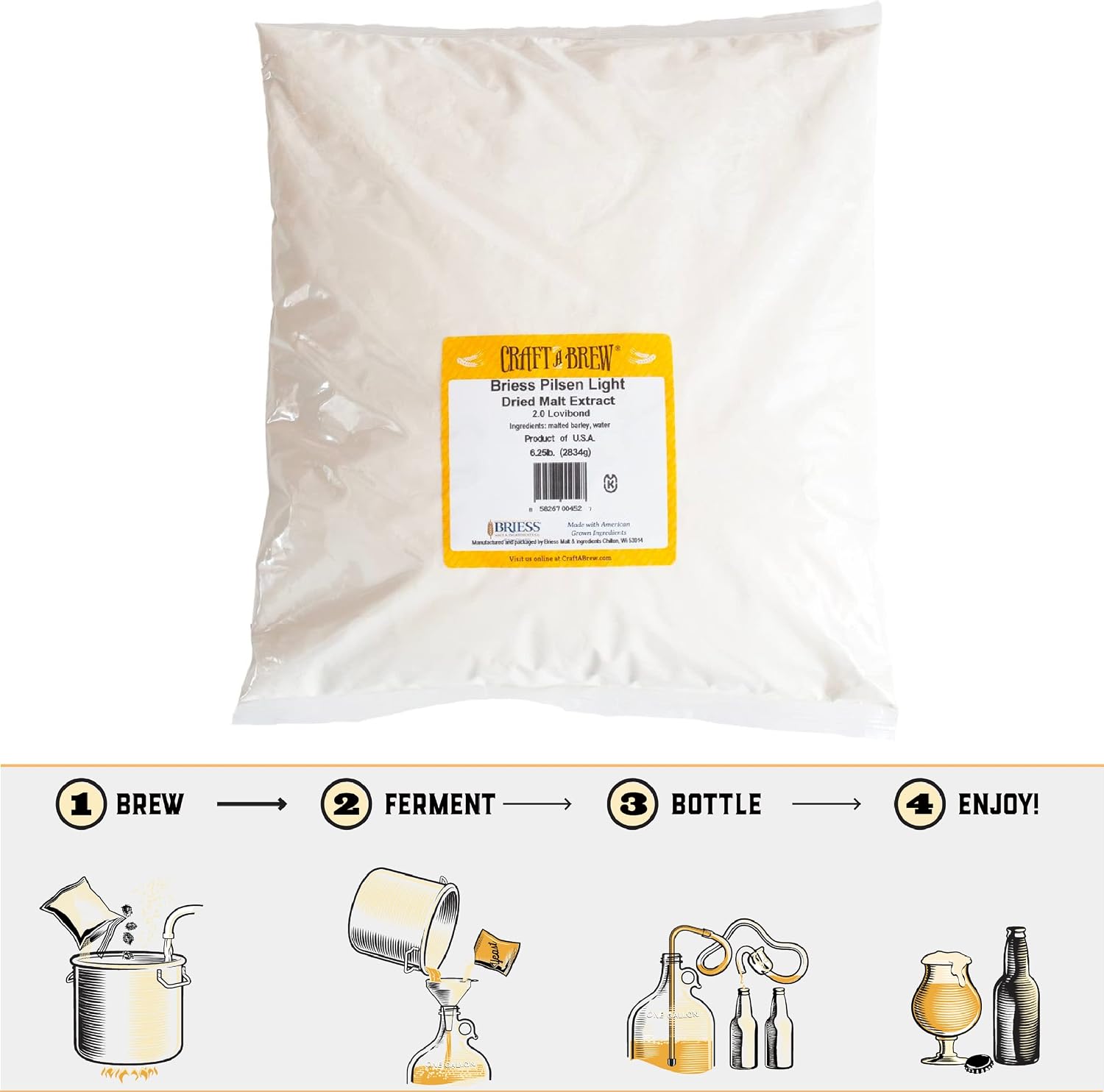 Craft A Brew - Dry Malt Extract for Brew Kit - 6.25 Pounds Pilsen - All Purpose Base Extract - For Any Beer Style - Effective Fermentation
