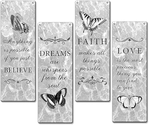 Miniatura 1 de Zmyollo Letrero inspirador para decoración de pared, 4 piezas de letrero de madera de mariposa con cuerda, Believe Dreams Faith Love, decoración de