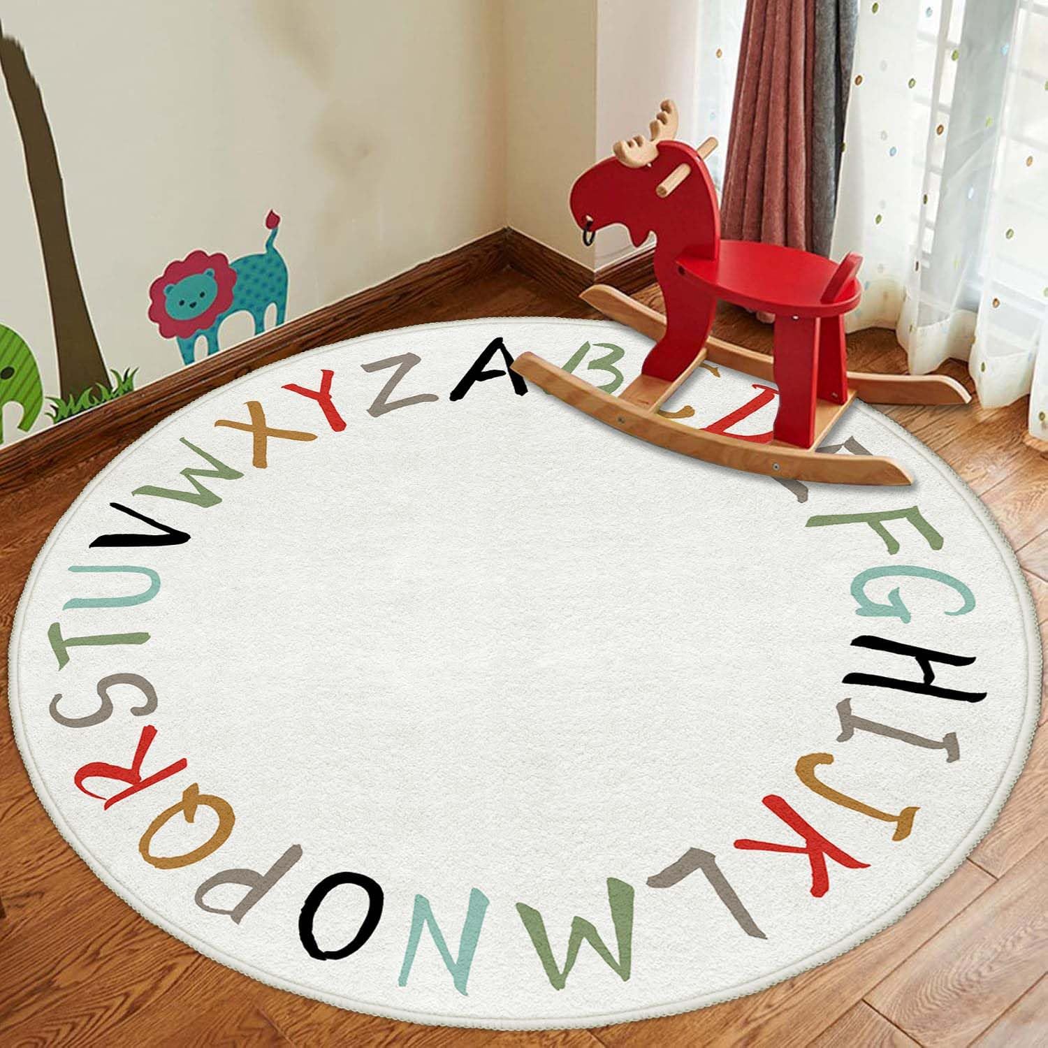 Round Nursery ABC Rug, Alphabet Kid's Play Rug for Classroom for Toddler Baby Crawling - 47inch, Multi Color