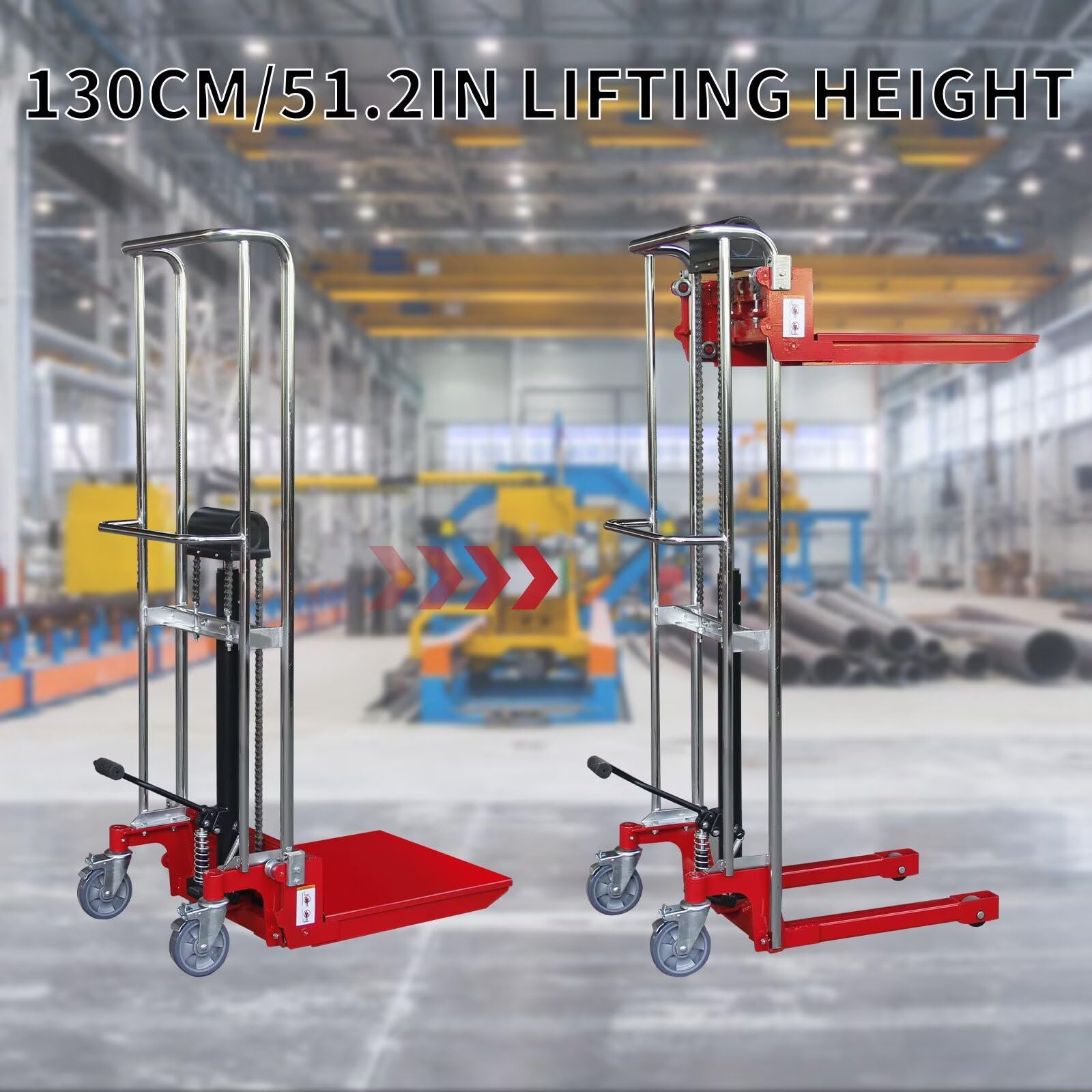 Ręczny hydrauliczny układacz palet, 880Lbs Pojemność, Podnośnik operowany pedałami, Wysokość podnoszenia 51,2 ", Zdejmowana płyta platformowa, Wózek stołowy z ciężkim materiałem