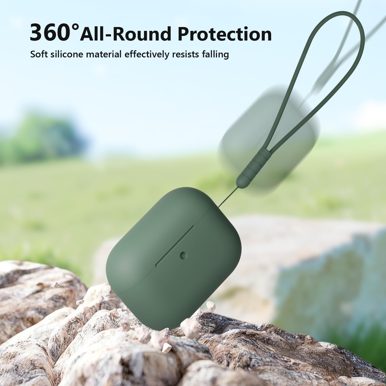 Funda para AirPods Pro 3 (2025) Case Cover, Anti-rasguños Fundas Protectora de Silicona Compatible con Airpods Pro 3.ª Generación con Kit de Limpieza e Lanyard de Silicona, Pine Green - 5