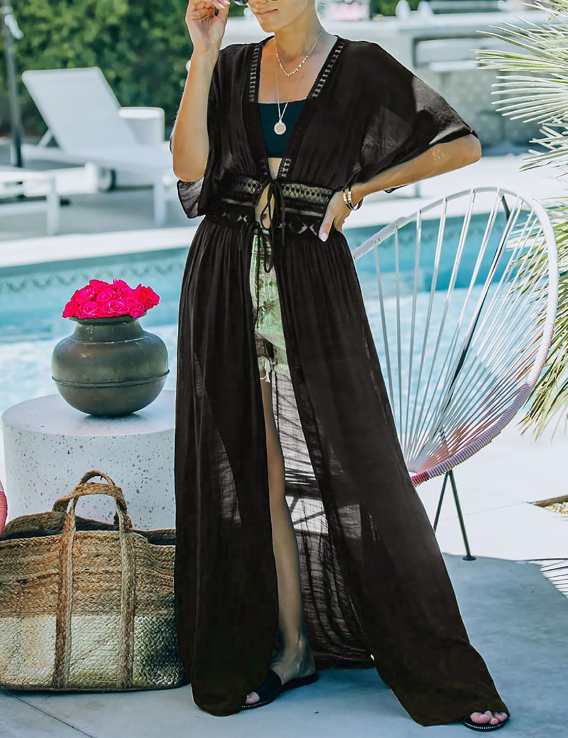 FANCYINN Bikini Estivo da Donna, Maxi Abito da Spiaggia, Stile Boho, Kimono, Lungo, da Spiaggia, Cardigan Leggero
