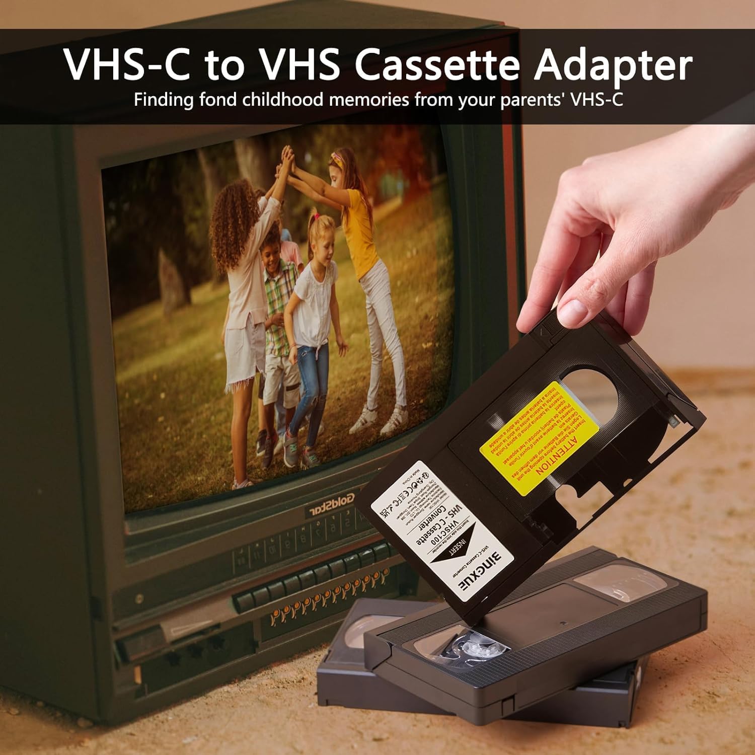 VHS-C Cassette Adapter, Compatible with 12mm VHS-C & S-VHS Camcorders - VCR Player Motorized VHS Cassette Converter (Not Compatible with 8mm/Mini DV/Hi8)