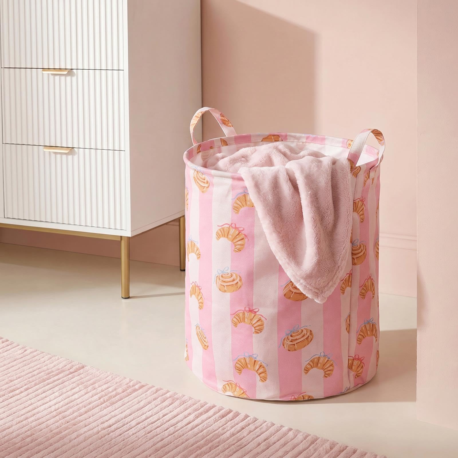 OHS Croissant Kids Laundry Basket Baby Storage Hamper Toy Basket,Pink/White — image 1