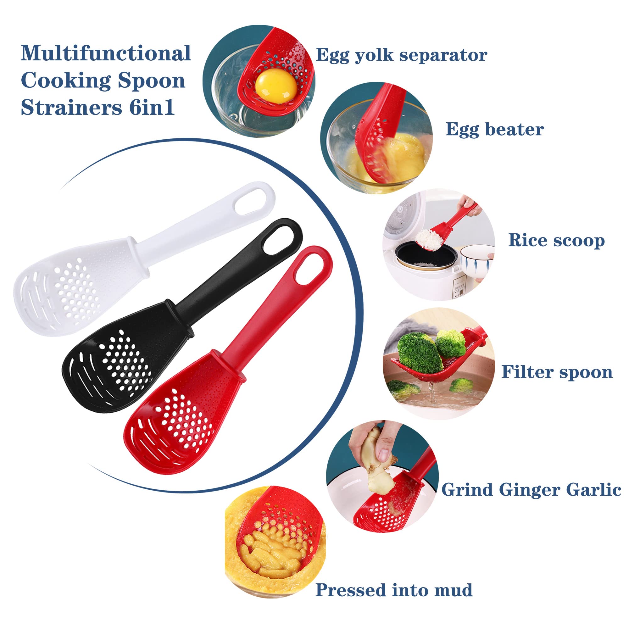 Set De 3 Cuillères De Cuisine Multifonctions - Écumoire, Presse-purée, Séparateur Jaune D'œuf, En PP - 12