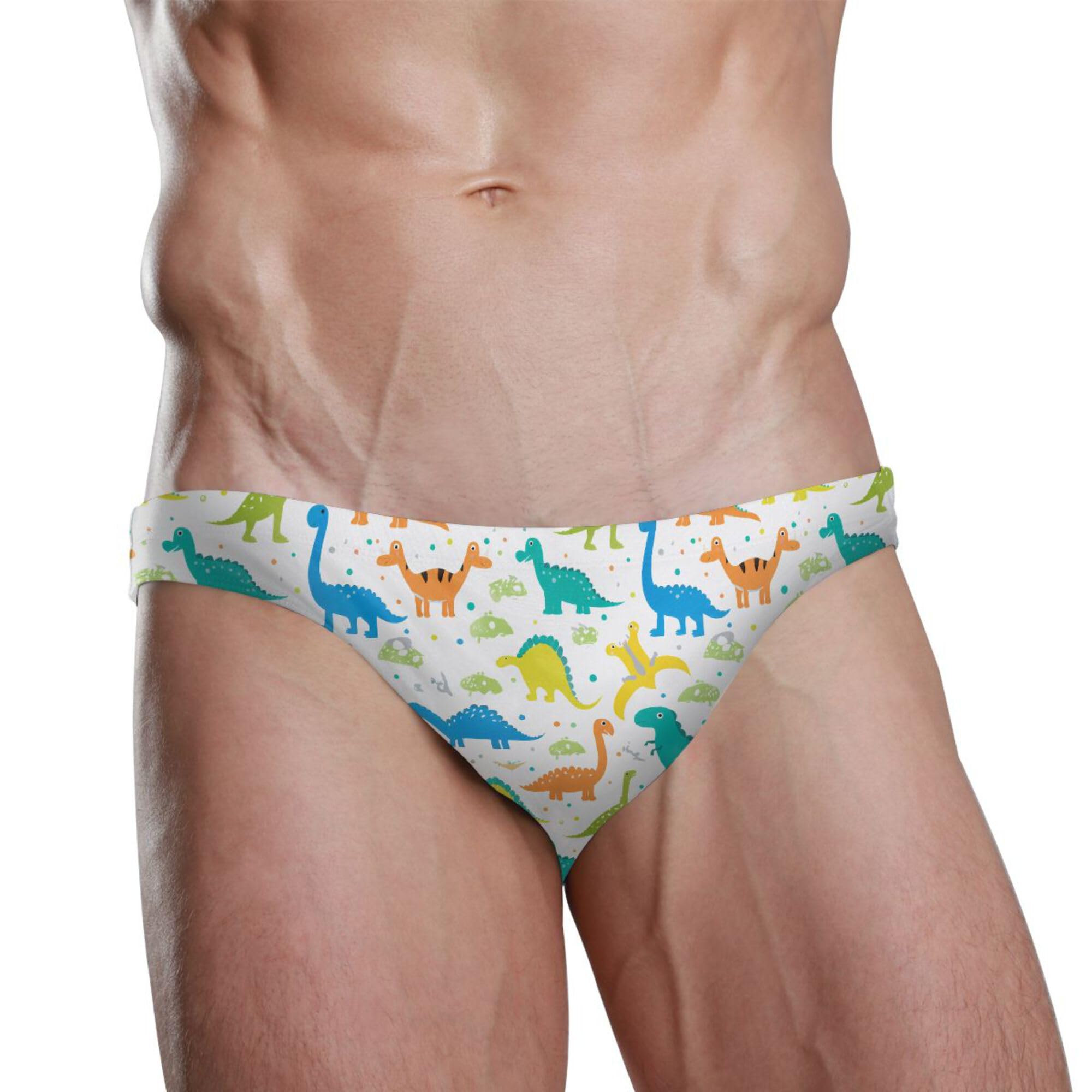 Cute Dinosaur Mens Swimwear Swim Briefs Bikini Swimsuit for Summer Beach L B0404078