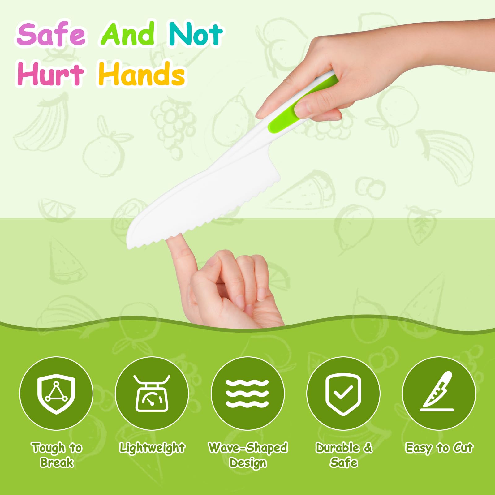 HOTUT Juego de Cuchillos de Cocina de Plástico 5pcs para Niños Cortar Frutas Verduras