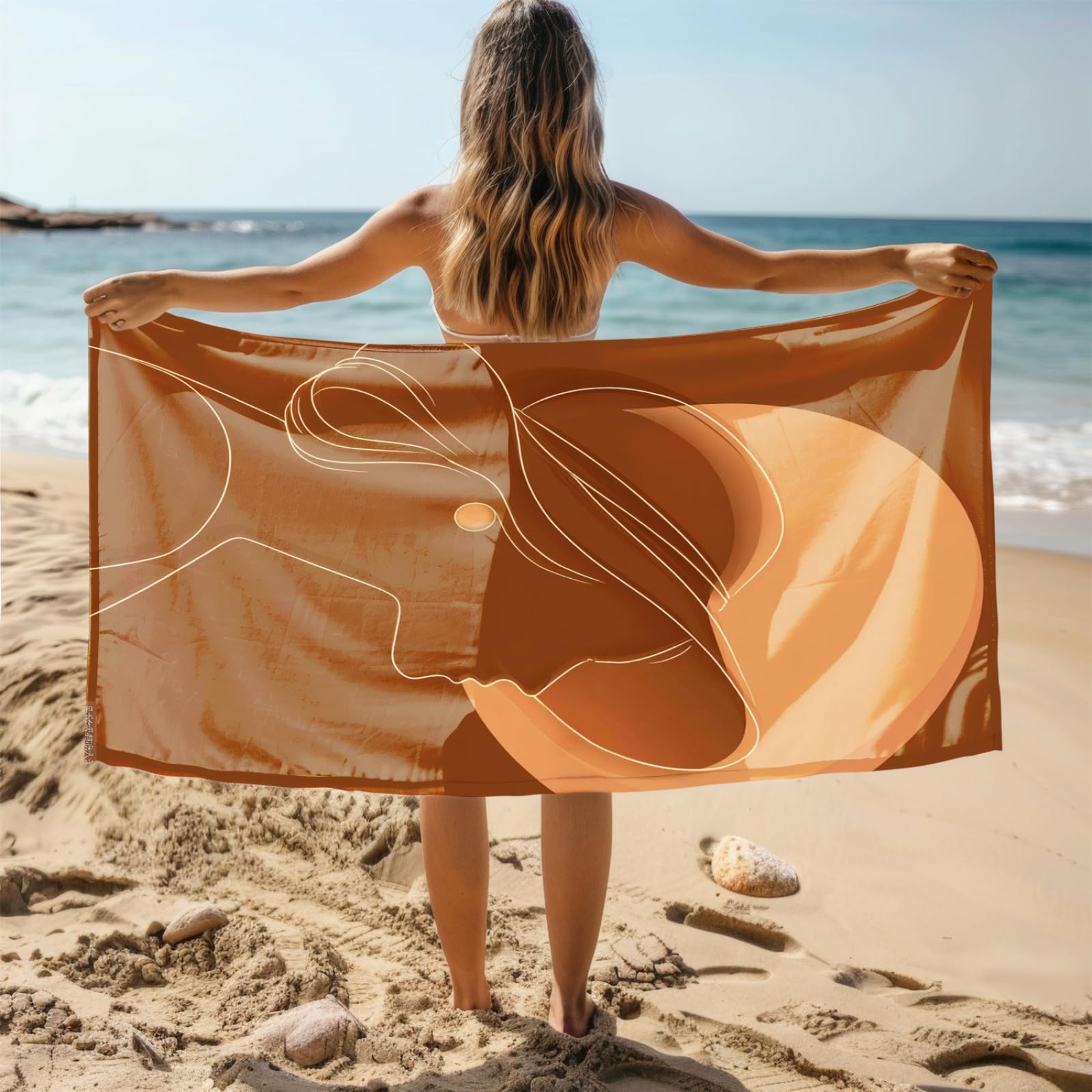 Generico Telo Mare Grande Linee Di Carattere Marrone | Microfibra Telo Mare Antisabbia Leggero Compatto Asciugatura Rapida Assorbente Per Piscina Bagno Lavabile Fino