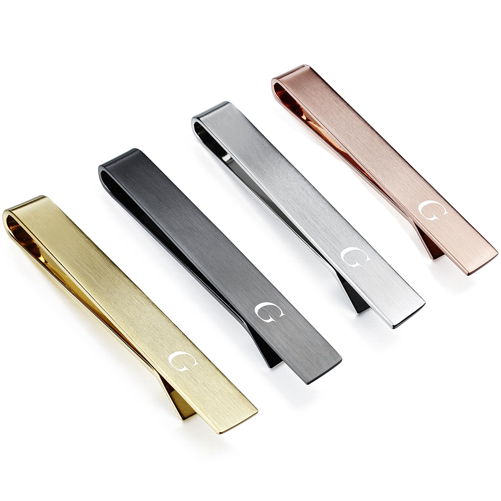 HAWSON 2 inch Tie Clips for Men-Skinny Tie Bar Personalized Letter Tie Clip Set for Wedding Anniversary Business and Best Gift for Him