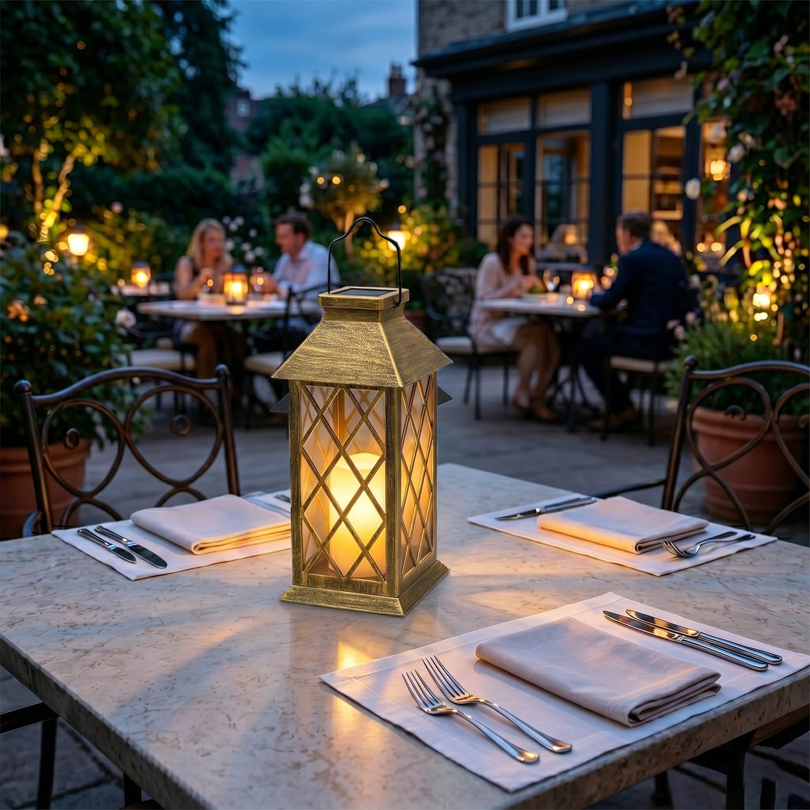 Yowin Solarlaterne für Außen 2 Stück 22cm Laternen für Draußen mit Flackernde Kerzen, Solarlampen für Außen Hängend Wetterfest Solar Tischlampe Outdoor für Draußen Balkon Terrasse Gartendeko - Bronze