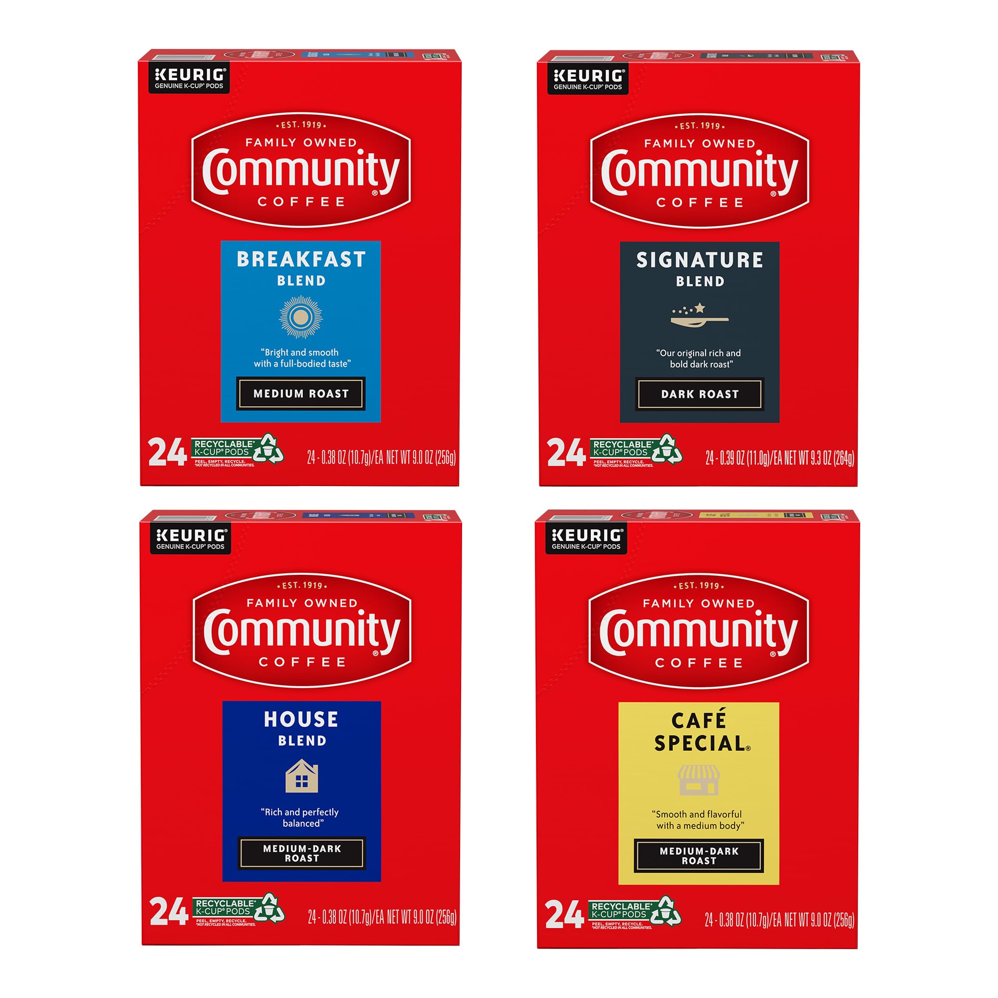 Community Coffee Variety Pack 96 Count Coffee Pods, Medium Dark Roast, Compatible with Keurig K-Cup Brewers, 24 Count (Pack of 4)
