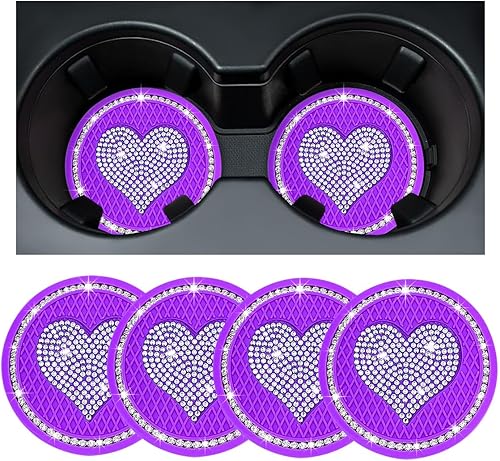 Miniatura 7 de 2 posavasos brillantes para automóvil, 2.75 pulgadas, con diamantes de imitación, tapete antideslizante e impermeable de cristal, accesorios