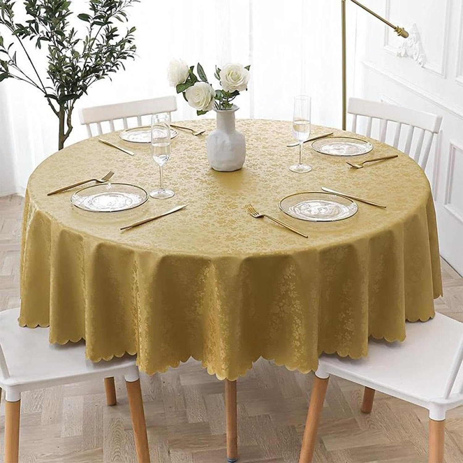 JuanNest Round Waterproof Tablecloths, PVC Solid Color Table Cover, Wipeable Oil-Proof Table Cloth, European Tablecloth for Home Hotel Restaurant E Diameter, Patio,Weddinggathering K,Diameter 120 cm