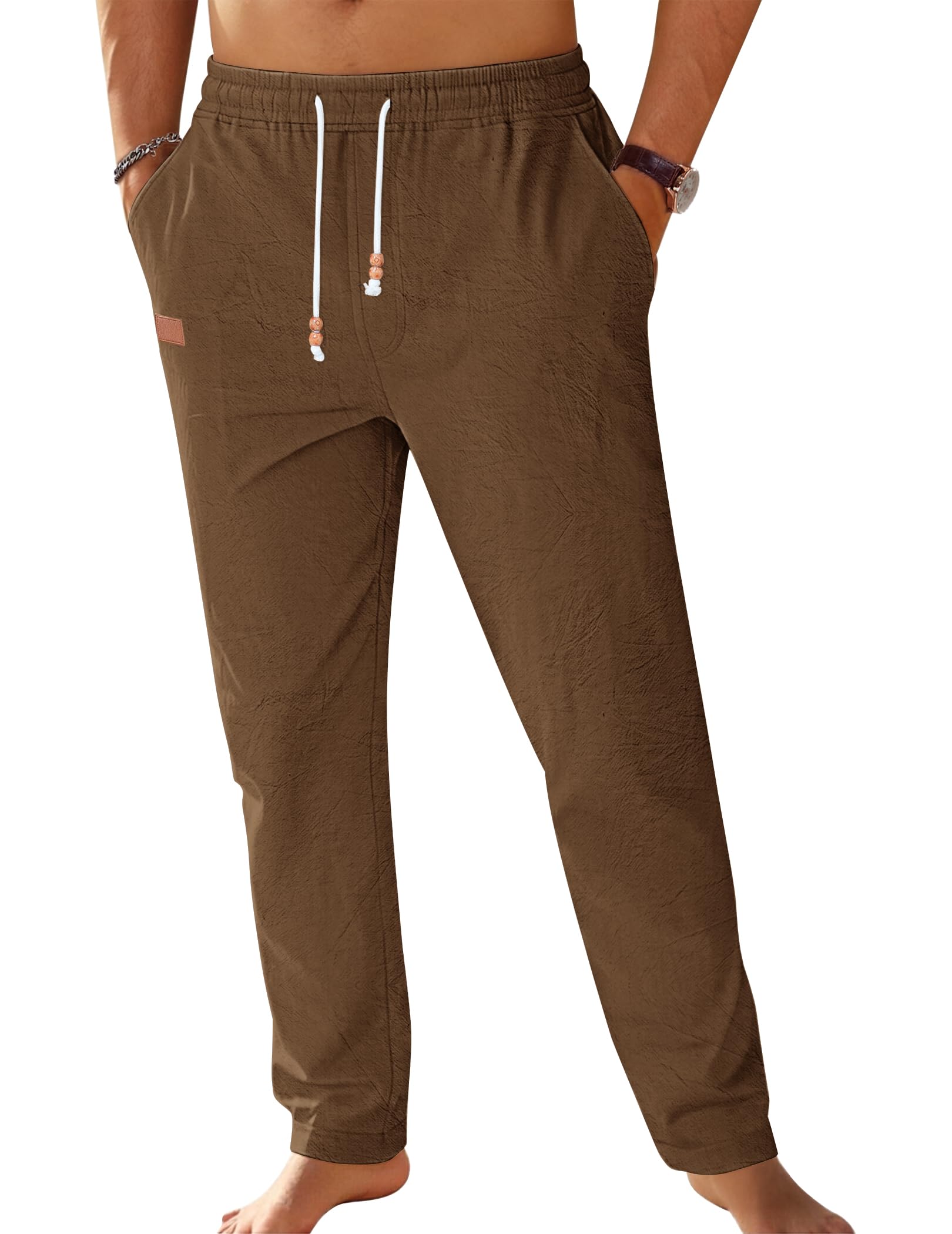TARAINYA Baumwolle Leinenhose Herren Sommerhose Herren mit Kordelzug und Taschen für leichte Sommerfrische