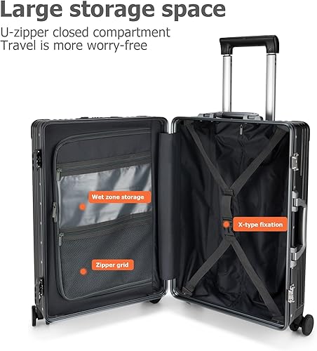 Miniatura 5 de feilario Equipaje de rueda giratoria expandible con marco de aluminio sin cremallera, bloqueo TSA incorporado en la maleta, con portavasos y soporte
