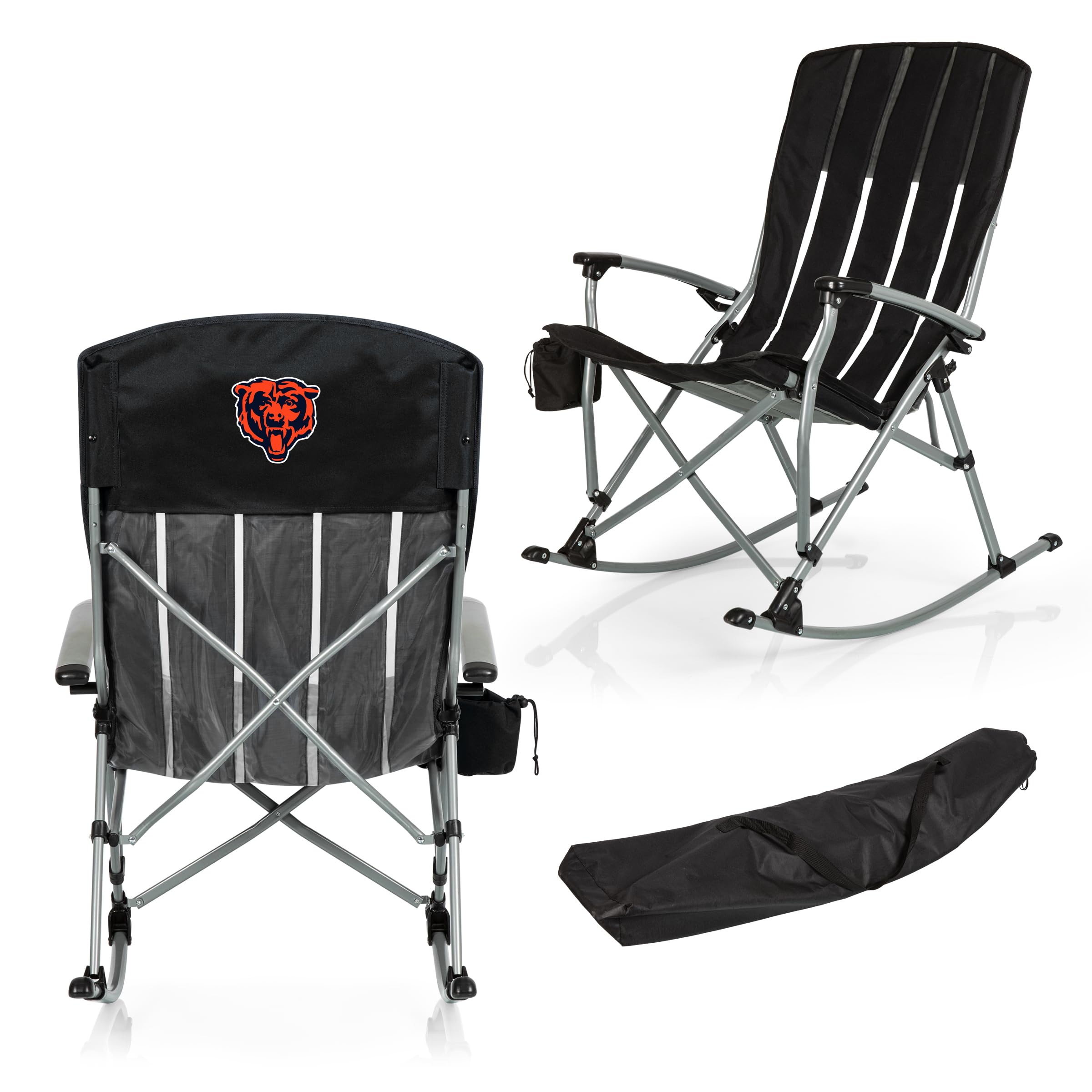 Picnic TIME NFL Chicago Bears Outdoor Rocking Camp Chair, XL Heavy Duty Camping Chair for Adults, (Black)