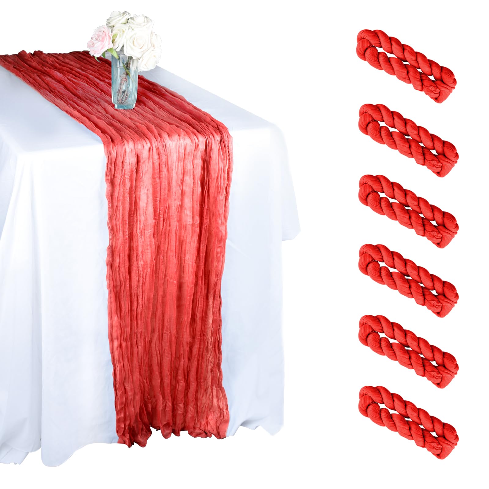 Chemin de table en étamine rouge pour un mariage bohème romantique