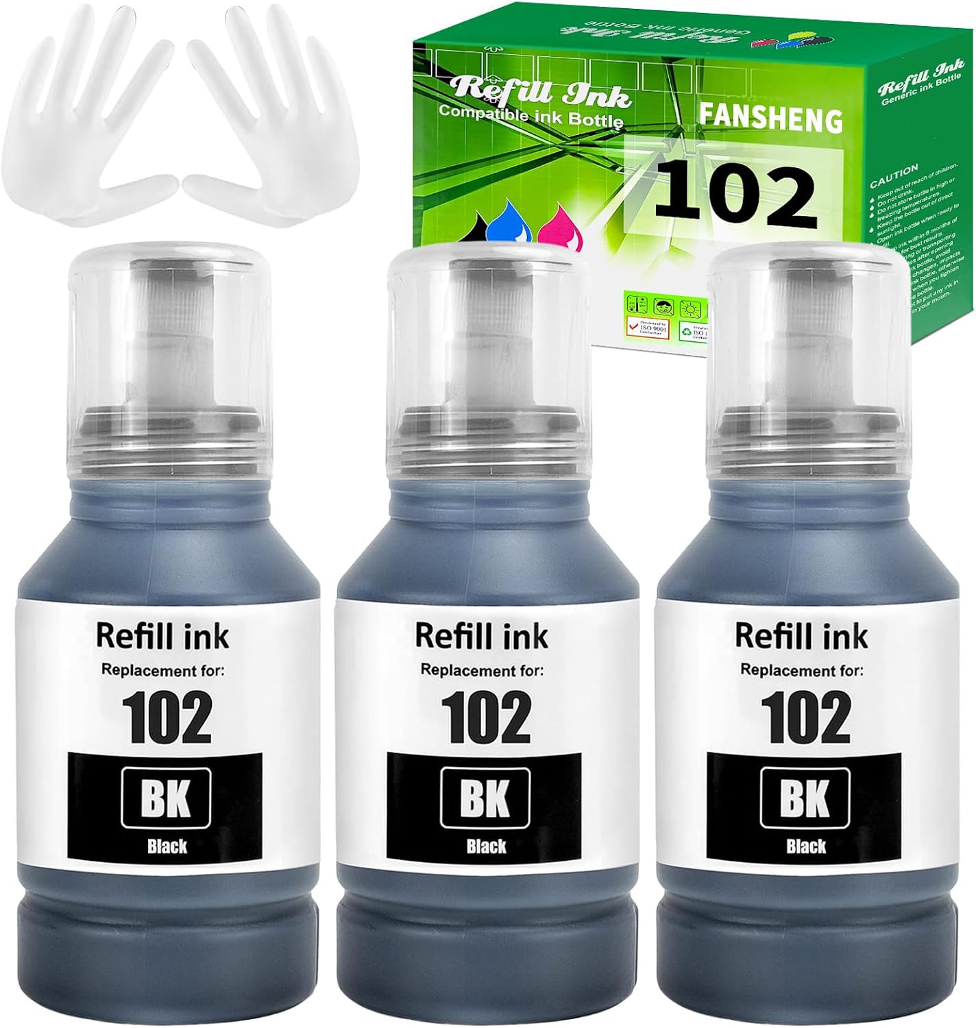 102 Ink Compatible with Epson 102 Ink Bottles for EcoTank ET-4856 ET-2750 ET-2751 ET-4750 ET-2756 ET-3850 ET-4850 ET-2856 ET-3700 ET-3750 ET-4700 ET-27. ET-00 ET-15000 3 Pack Black x 3