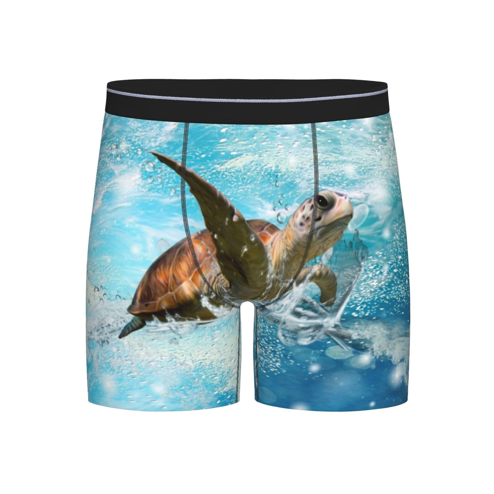 Aseelo Men's Sea Turtle Boxer Shorts Long Leg Boxer Briefs Comfortable Stretch Underwear Trunks 2XL
