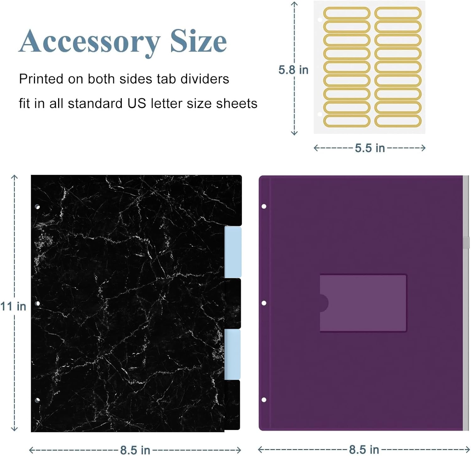 3 Ring Binder, 3 Inches Round Ring Binder with Clipboard, Dividers Tabs, PVC Zipper Bag Sleeves & to Do List Planners for Women, Men, School, Office Supplies, Black Marble