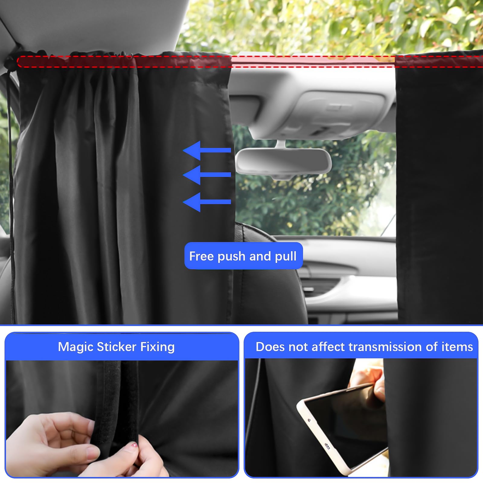 Fine Jade2 Auto Vorhänge 3er Set - Sichtschutz Für Seitenfenster, Pongee-Gewebe, Schwarz