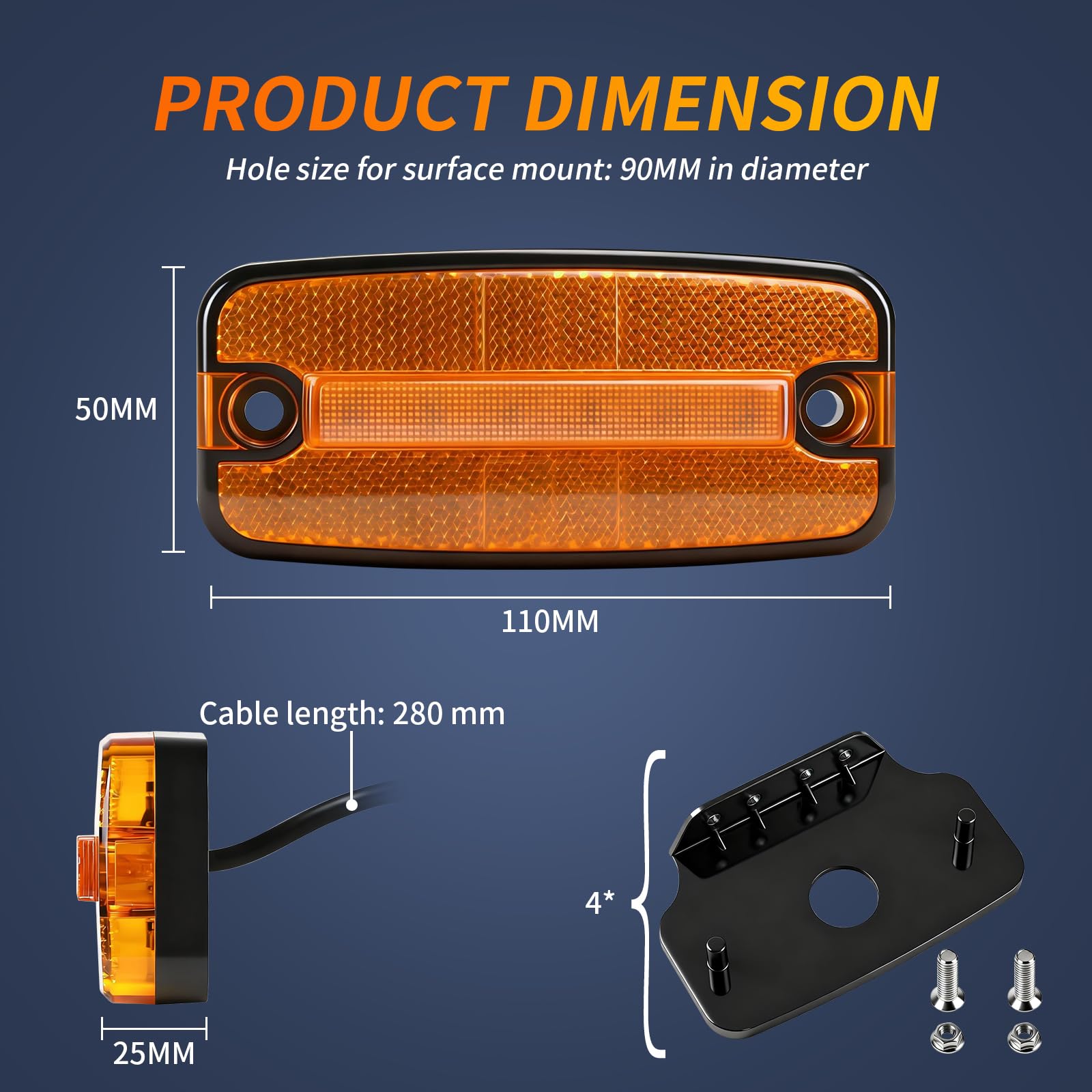 4x Luces Laterales LED Naranjas, 12V/24V impermeables IP65 con soporte, con certificación ECE R10, para remolques, furgonetas, caravanas y camiones