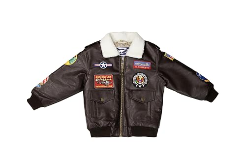 Up and Away Children's Medium-Weight A-2 Bomber Jacket in Brown With Nine Patches