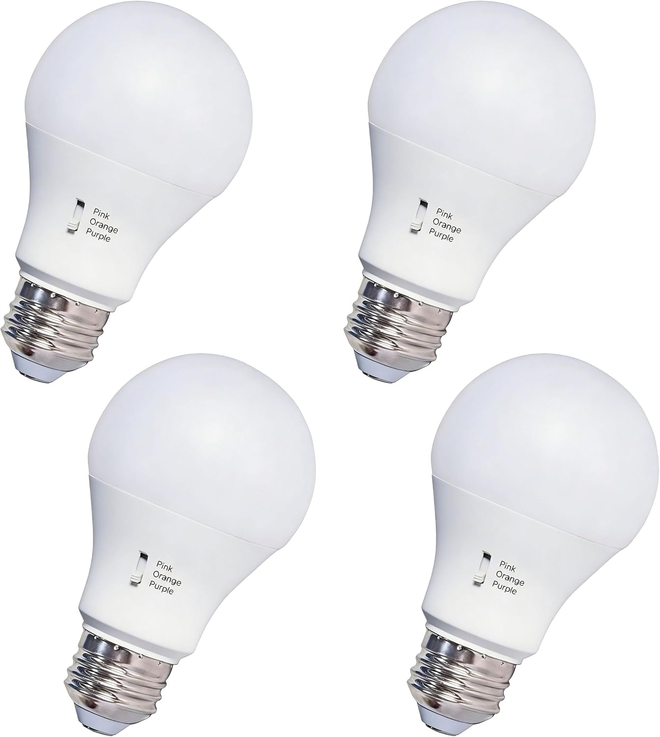 LED Color Changing Light Bulb, A19 9W, 3 Color Modes,60 Equivalent, Energy Saving, Ideal for Home, Party, and Ambient Lighting (4 Pack) (Pink/Orange/Purple)