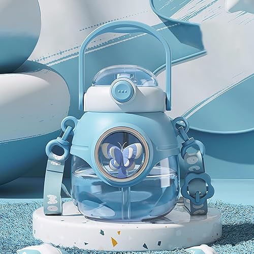 Miniatura 6 de Yenergy Botella de agua con pajilla, botellas de agua Kawaii de 37 onzas con correa ajustable para mujeres, adolescentes, niñas, regalos de oficina,