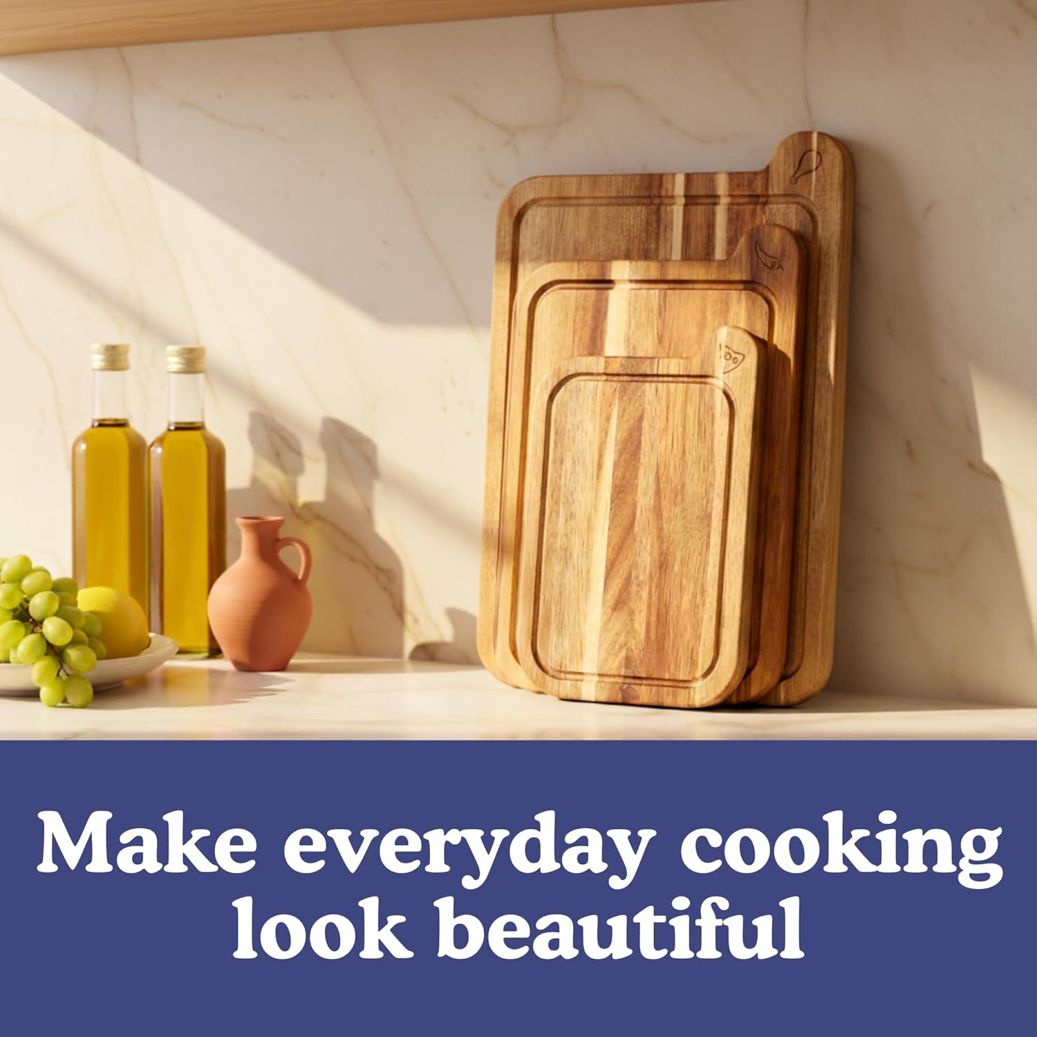 Non Toxic Cutting Board Set – Made of FSC Acacia Wood, Free of Mineral Oil – 3 Cutting Boards for Kitchen Use – By Ziruma