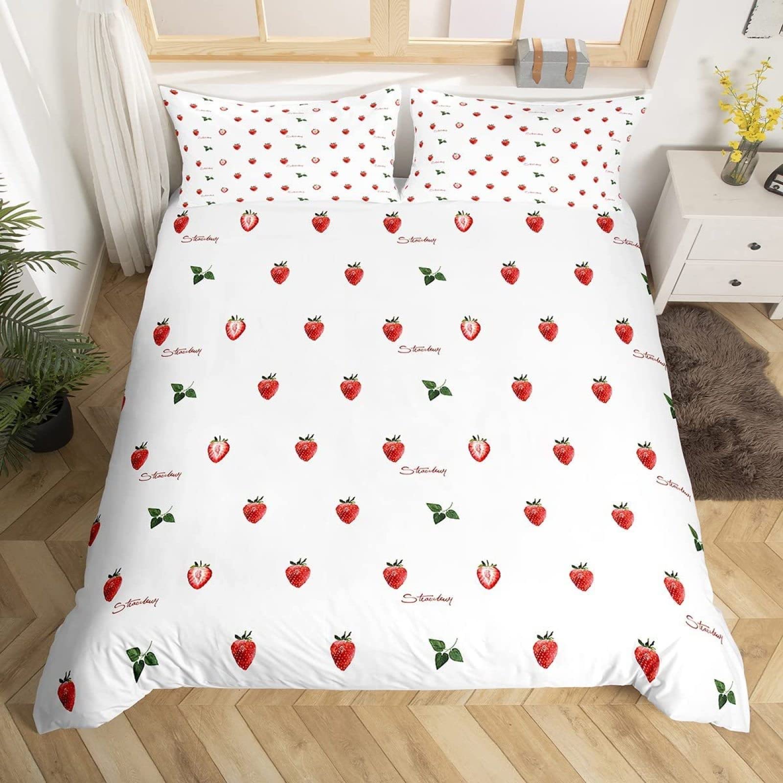 Parure De Lit 2 Personnes 200x200 Cm Rouge - Housse Couette Microfibre + 2 Taies 65x65 Cm - Fermeture éclair - Motif Rayures Abstrait