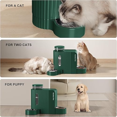 Miniatura 7 de Gardner Pet Dispensador automático de alimentos y agua para gatos, de acero inoxidable, dos en uno, dispensador de gran capacidad para mascotas,