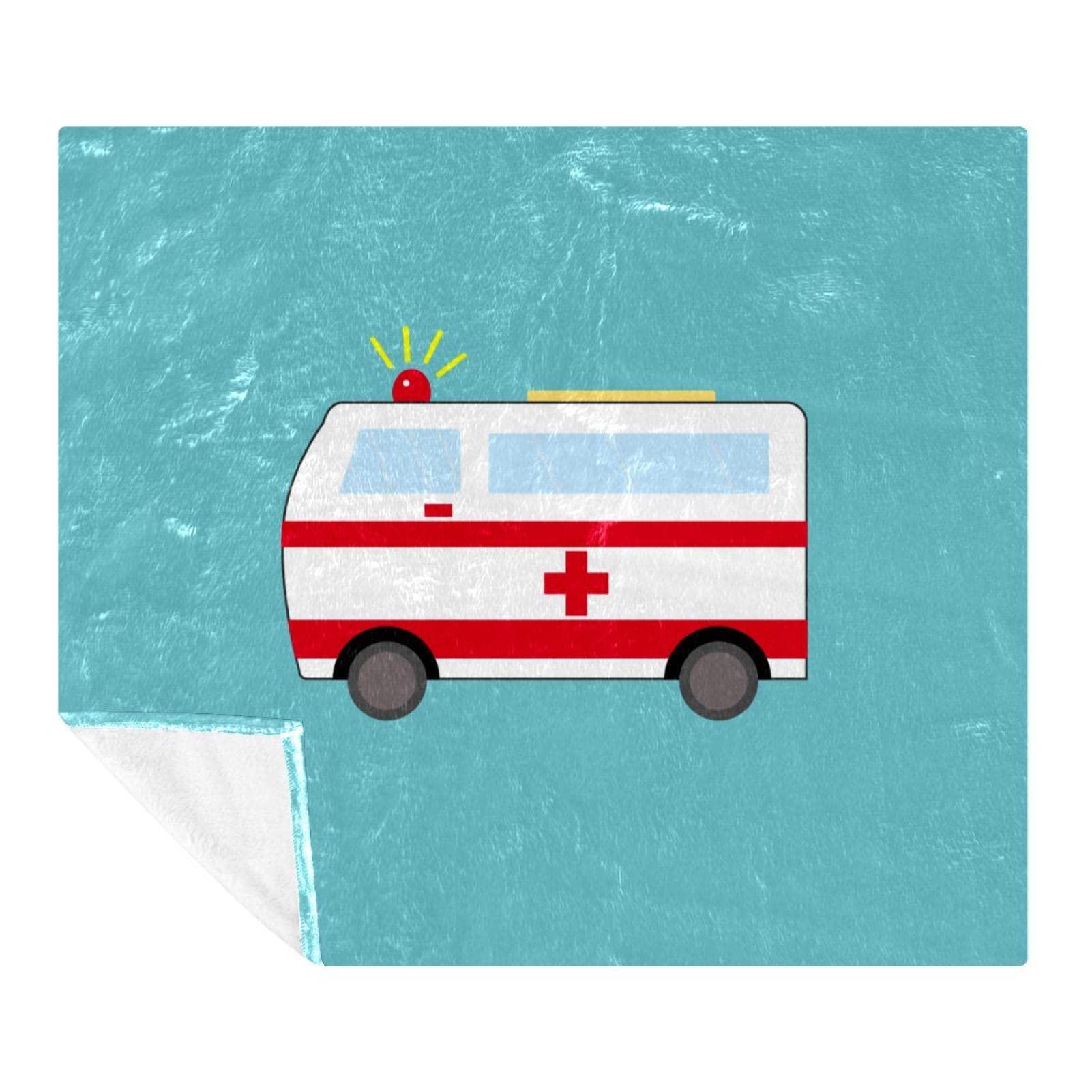 Couverture Polaire Ambulance Dessin Animé Bleu pour Lit et Canapé TBOUOBT