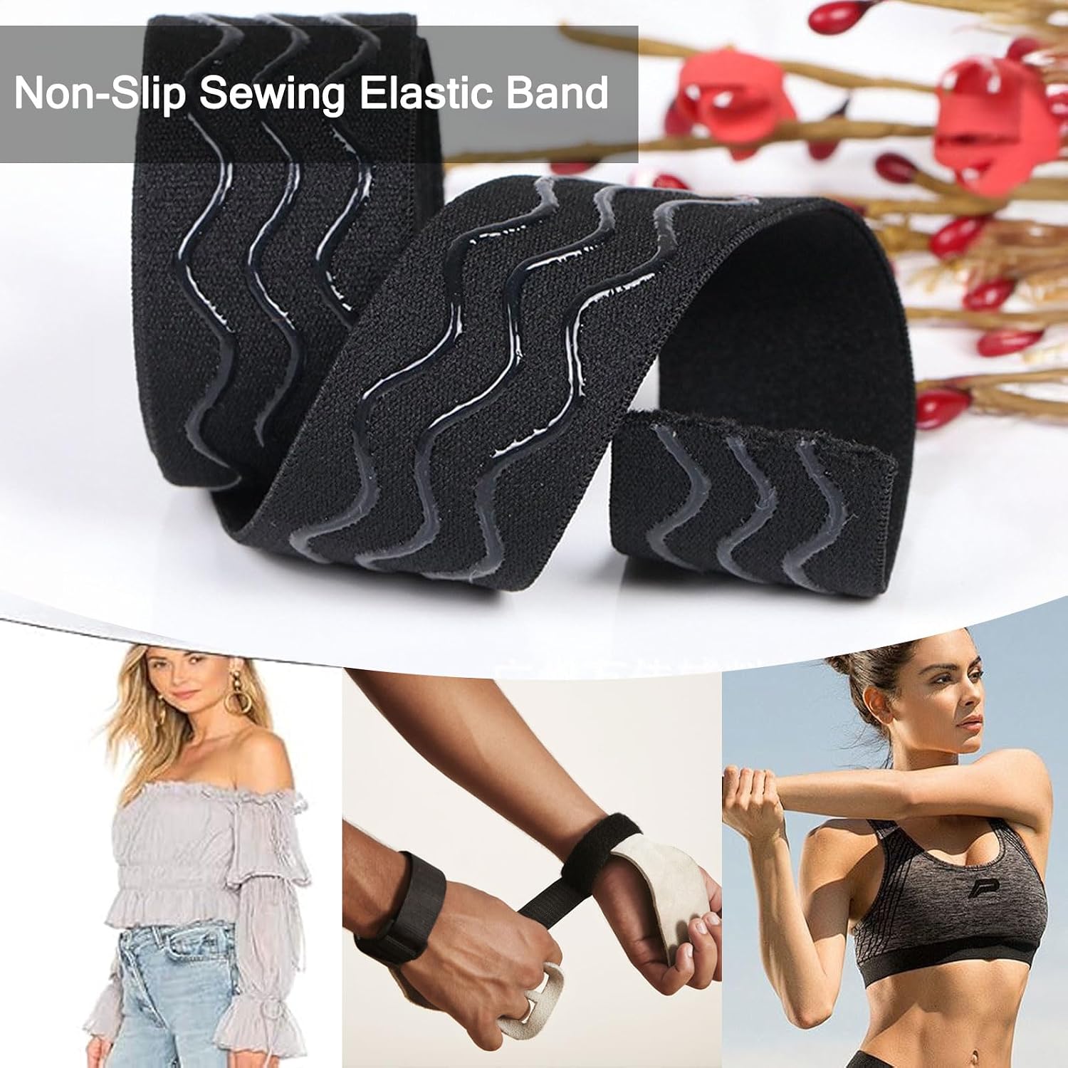 XMF Zig Zag Wave Silicone Backed Gripper Elastic Webbing Elastic Band for Garment - 5 Yards per roll (38mm)
