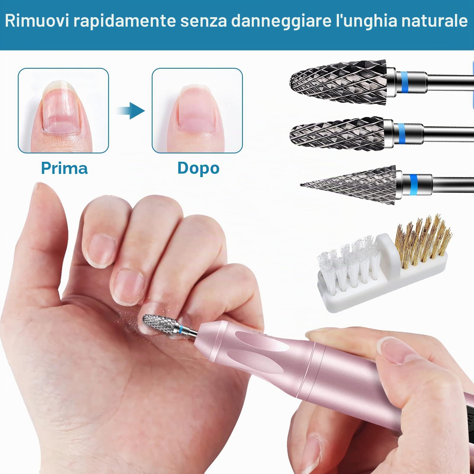 CGBE 3 Pezzi Punte Fresa Unghie, Punta da Trapano per Unghie Carburo di Tungsteno Professionale Grana Media per Rimuovere Gel, Acrilico, Cuticola, Strumenti per Manicure e Pedicure