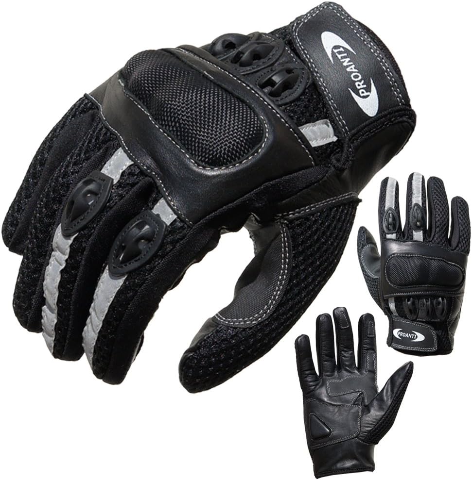 PROANTI Summer Motorcycle Gloves Leather & venting Mesh XS to XXXL Summer Motorbike Gloves