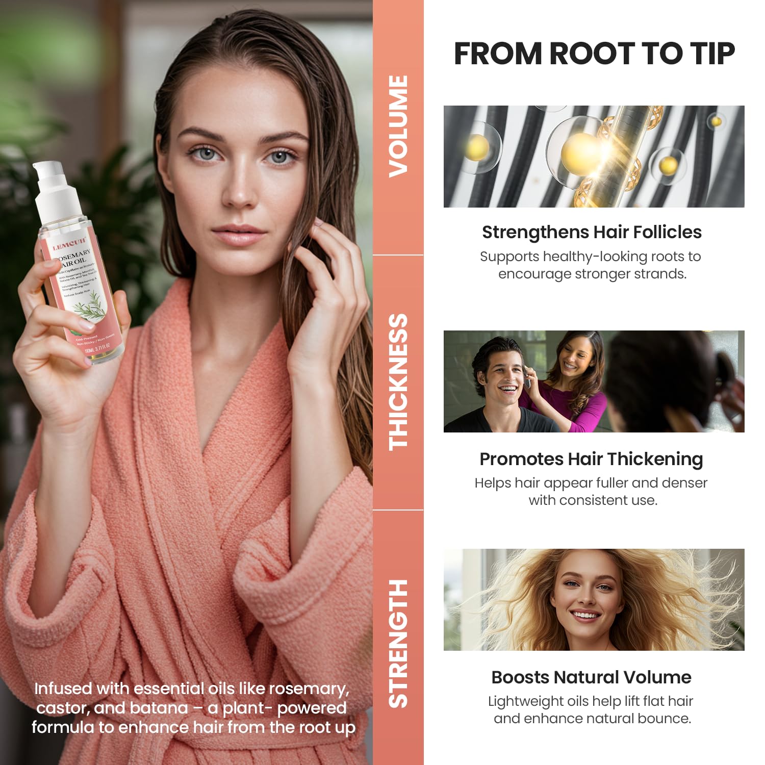 Hair Growth Serum Oil for Women, 100% Vegan Herbal Extracts, Follicle Activating Scalp Serum, Root Revive for Thicker Fuller Hair, Hair Loss, Shedding, Dry & Damaged Hair Treatment, 3.7 fl oz - Image 2