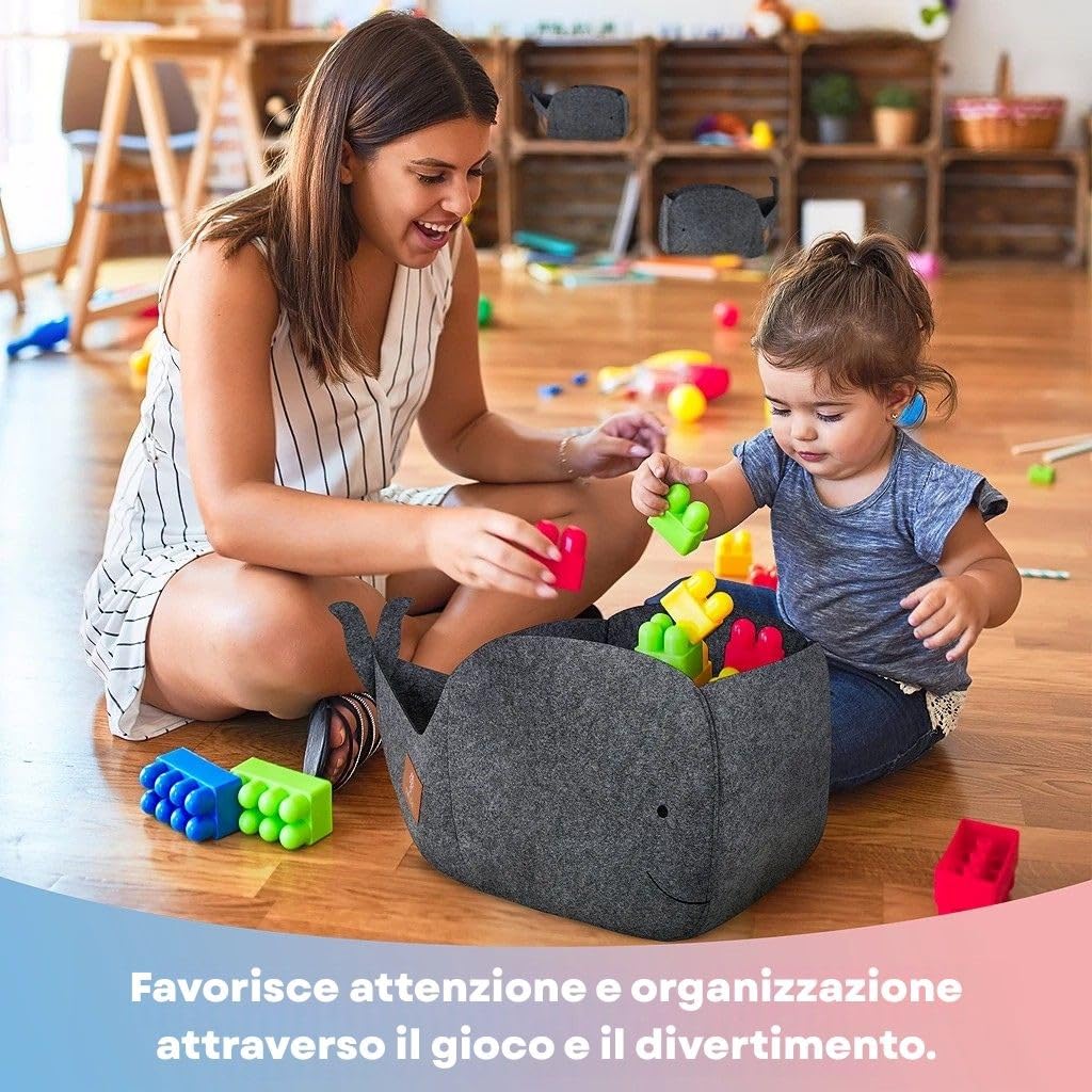 Contenitore Porta Giochi Bambini 30 L Feltro Compatibile Scaffali Kallax Organizer Pieghevole