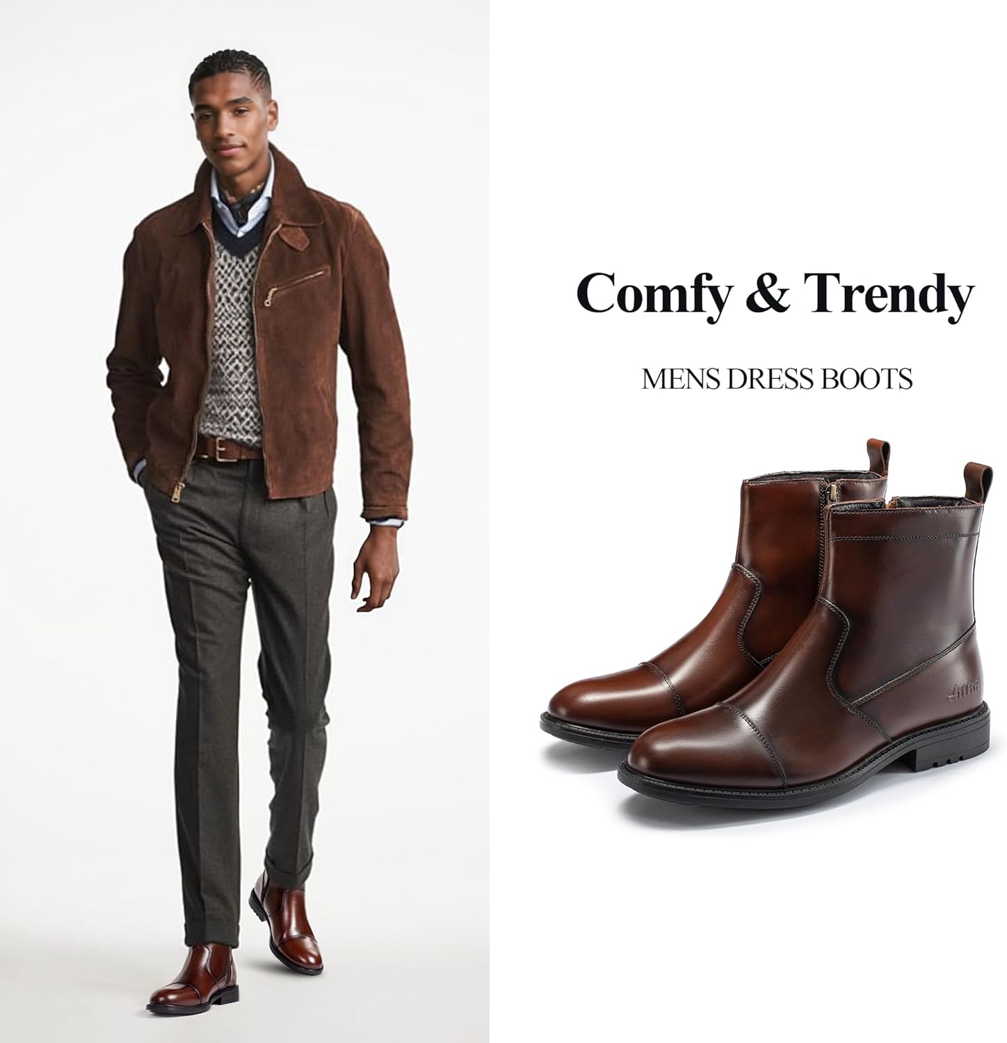 Arkbird Men's Chelsea Boots Zip Ankle Dress Boot Genuine Leather Boots for Casual and Formal - Image 2