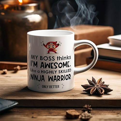 Miniatura 7 de Sweet & Salty Taza de café con texto en inglés "My Boss Thinks I'm Awesome", aniversario de trabajo, regalos para empleados, agradecimiento de