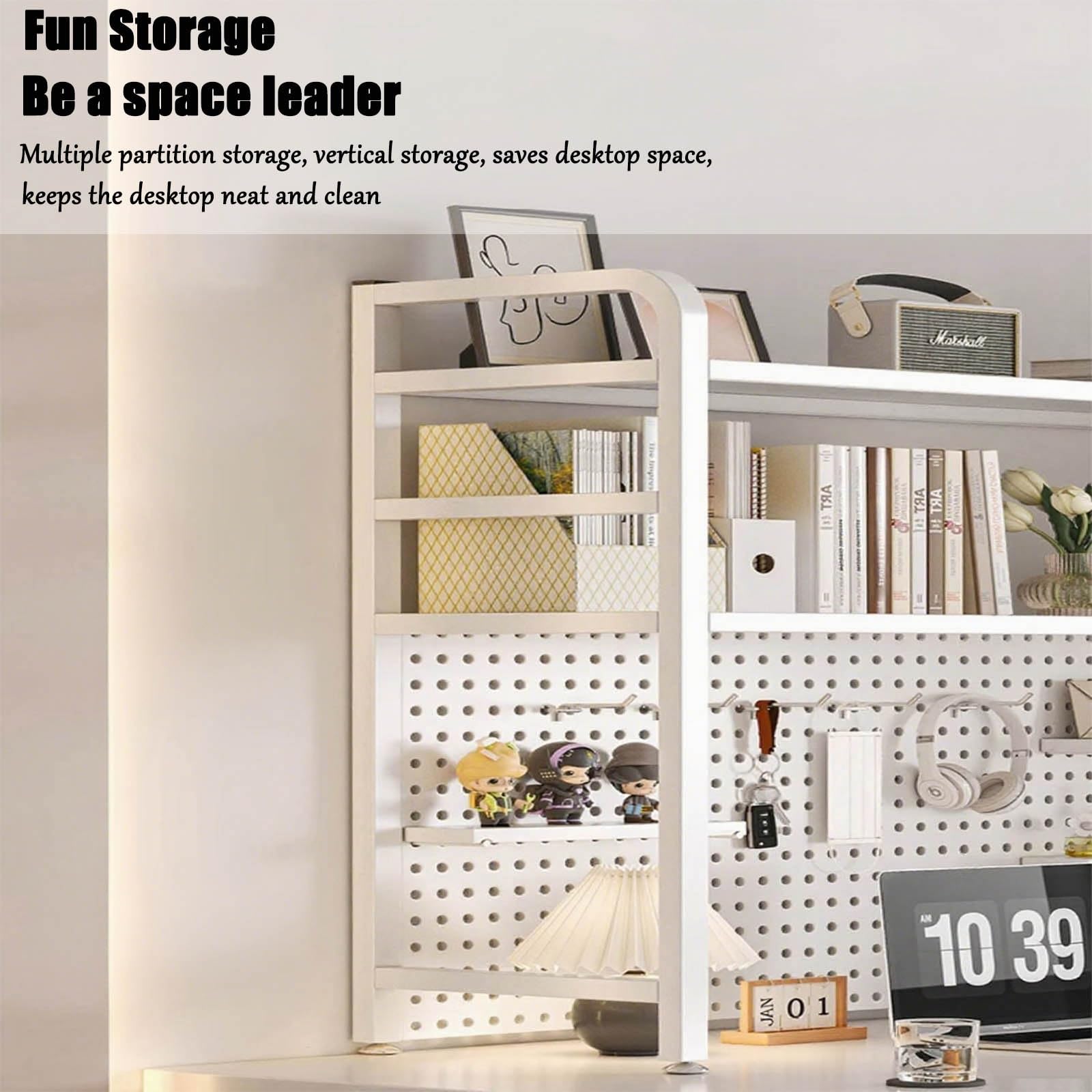 Libreria Da Scrivania Per Computer, Scaffale Da Scrivania Multifunzionale A 2 Strati, Scaffale Portaoggetti Da Scrivania, Adatto Per Casa, Ufficio, Dormitorio(A single layer white,95cm/37in)