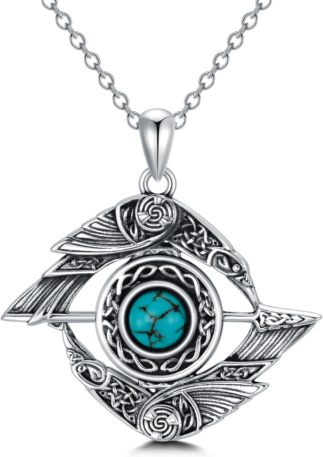 Natural Turquoise Crow Necklace for Women 925 Sterling Silver Crow Pendant Viking Odin Raven Pendant Necklace Celtic Crow Jewelry Gifts for Mom Wife