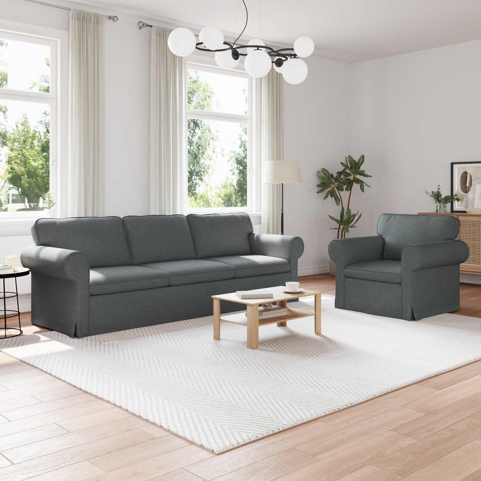 Zestaw 2 sof, ciemnoszary, materiałowy, tapicerowany z metalową ramą, 245 x 82 x 80 cm, sofa narożna, zestaw wypoczynkowy z wygodną tapicerką i stabilnym oparciem, do salonu, biura
