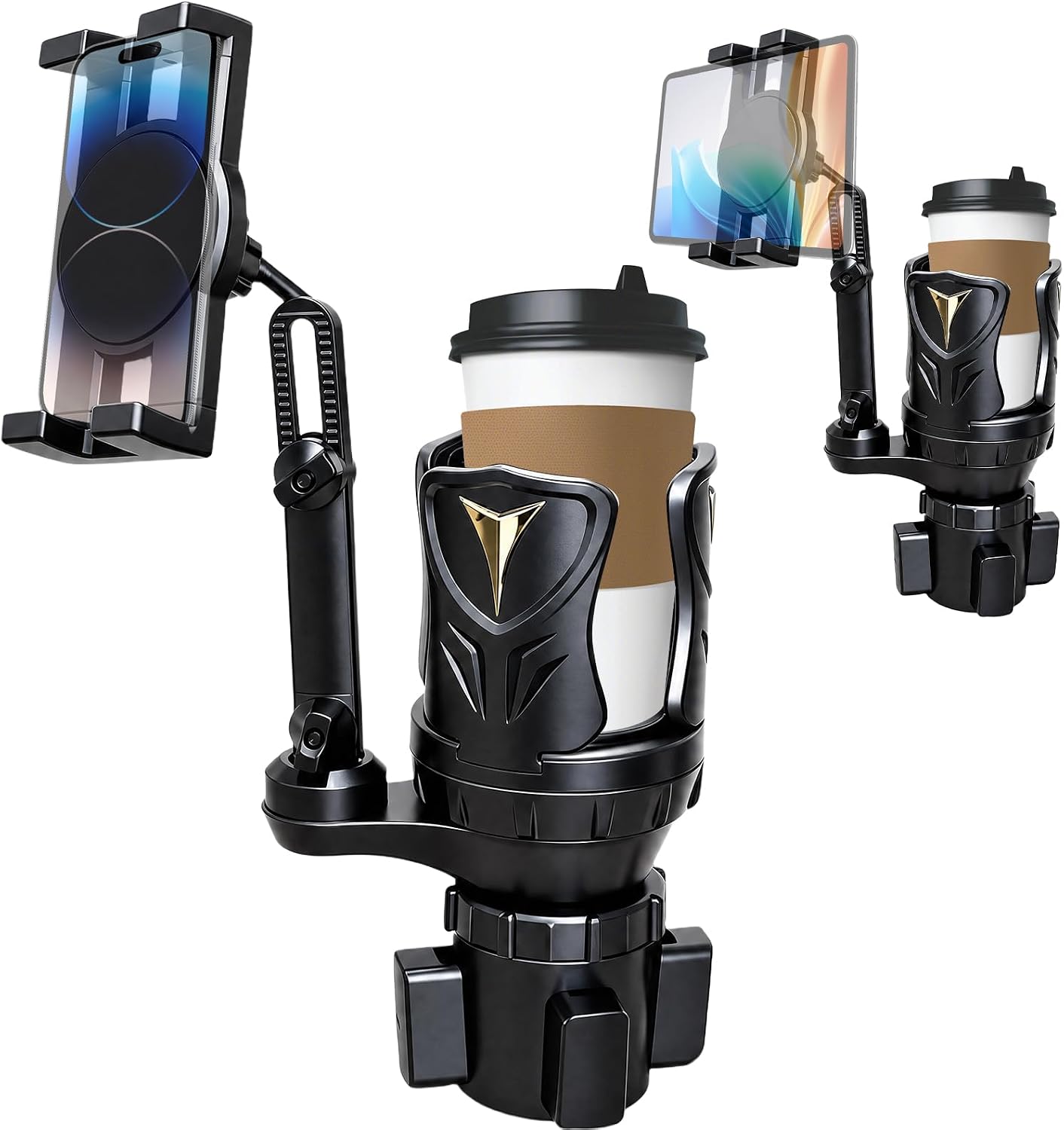 Cup Holder Tablet Mount, 3 in 1 Car Cup Holder iPad Mount with Expander, Adjustable Base & Long Arm Featuring 360° Rotation, Compatible with 3-12.9 Inch Phone Tablet, Drink Cup Storage Stand