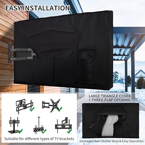 Miniatura 4 de Funda de TV para exteriores para invierno de 41 a 43 pulgadas, forro de fieltro resistente a los arañazos, 600D Oxford resistente a la intemperie,
