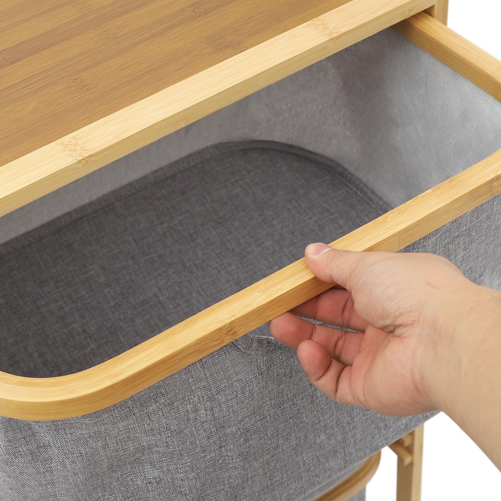 Étagère en bambou - Panier à linge à 3 compartiments - Panier à linge vertical - 44 x 33 x 96 cm - Organiseur de linge avec paniers à linge - Pour salle de bain et chambre à coucher